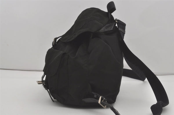 Authentic PRADA Nylon Tessuto Leather Drawstring Backpack Purse Black 8020I