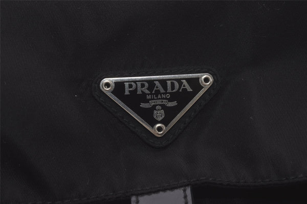 Authentic PRADA Nylon Tessuto Leather Drawstring Backpack Purse Black 8020I