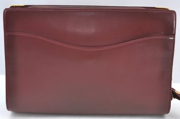 Authentic Cartier Must de Cartier Clutch Bag Purse Leather Bordeaux Red 8021H