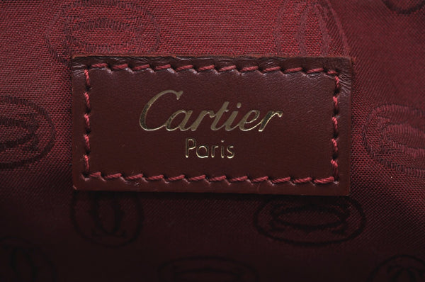 Authentic Cartier Must de Cartier Clutch Bag Purse Leather Bordeaux Red 8021H