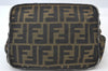 Authentic FENDI Vintage Zucca Hand Tote Bag Purse Nylon Leather Brown 8023H