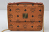 Authentic MCM Visetos Leather Chain 2Way Shoulder Cross Hand Bag Brown 8023I