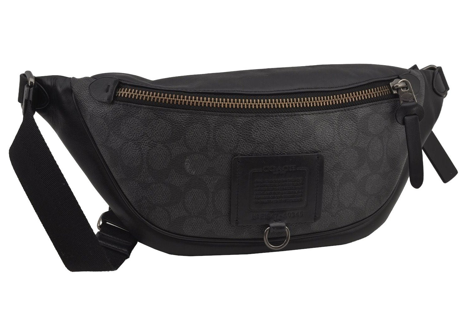 Authentic COACH Signature Waist Body Bag Purse PVC Leather 40345 Black 8027J