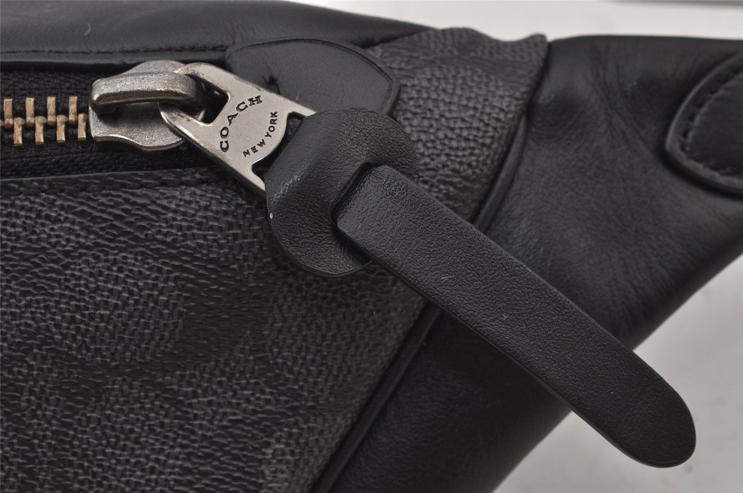 Authentic COACH Signature Waist Body Bag Purse PVC Leather 40345 Black 8027J