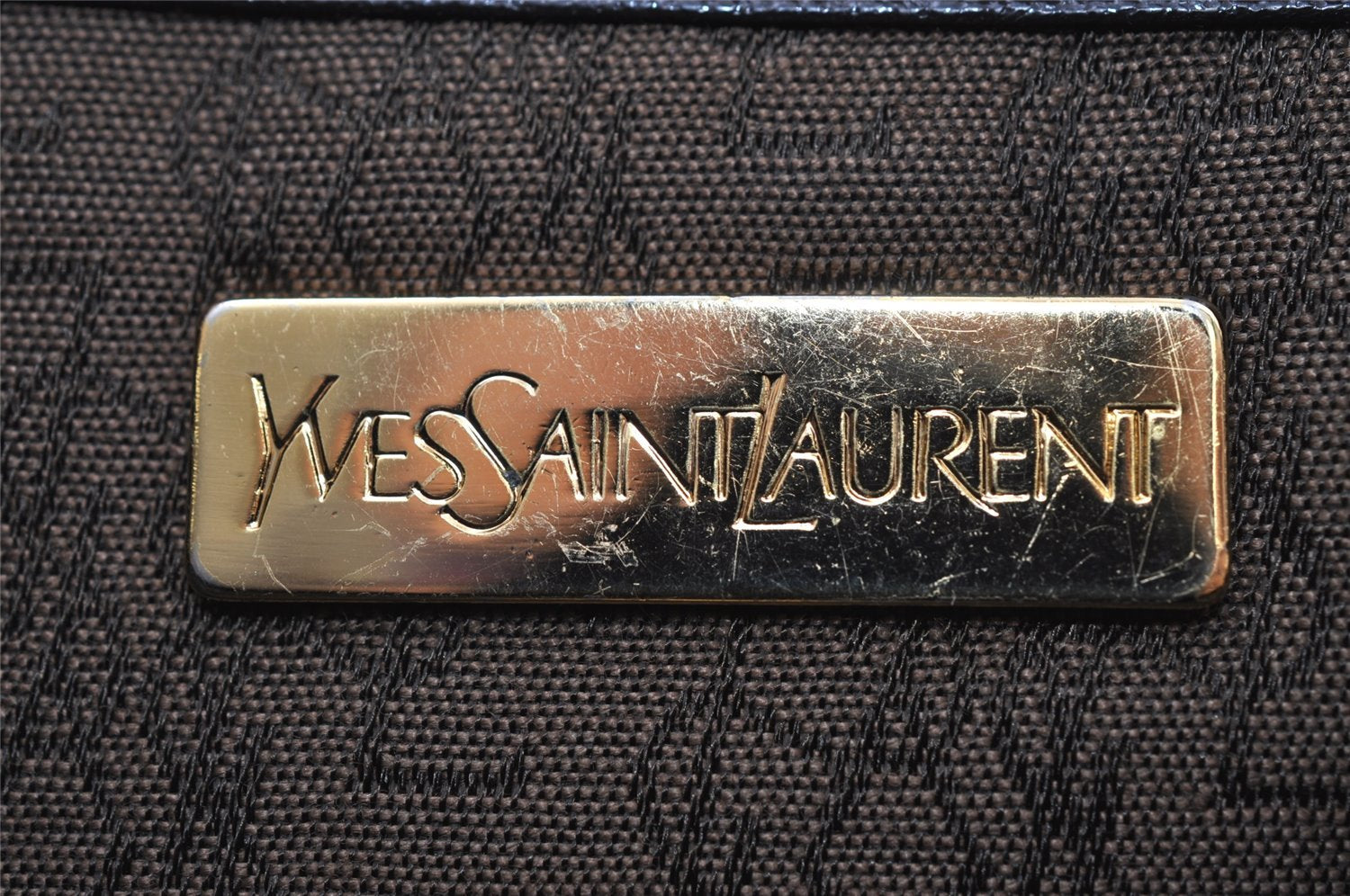 Authentic YVES SAINT LAURENT Clutch Hand Bag Purse PVC Leather Khaki 8030I