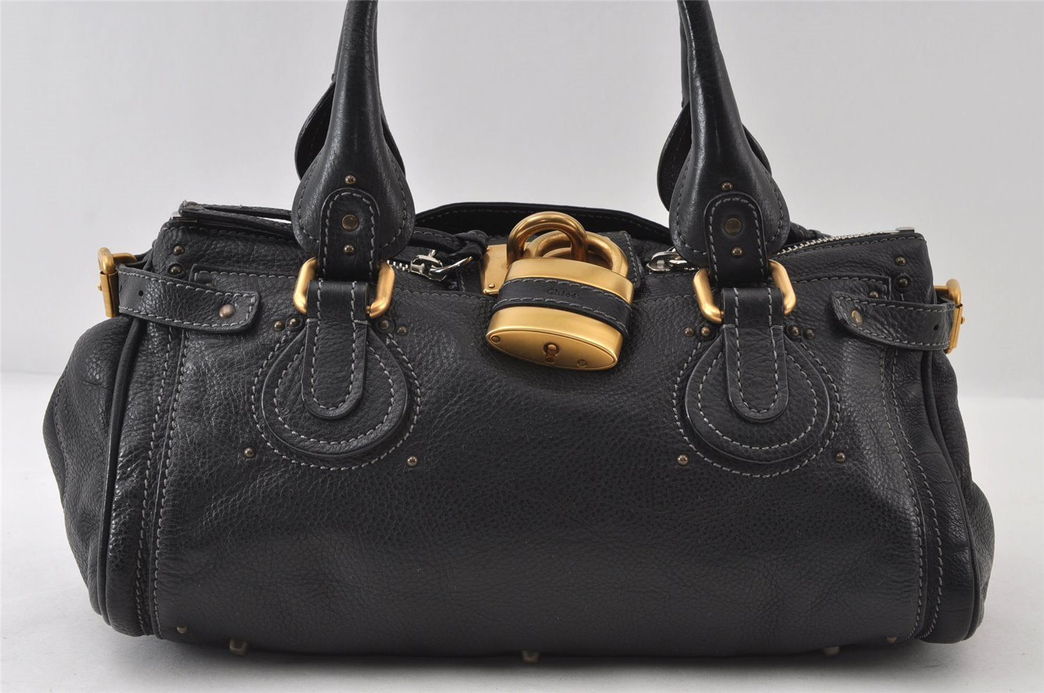 Authentic Chloe Vintage Paddington Leather Shoulder Hand Bag Purse Black 8031I