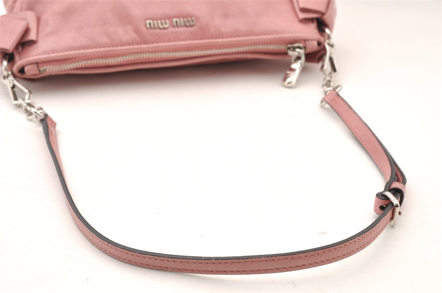 Authentic MIU MIU Vitello Lux Leather Shoulder Cross Body Bag RR1892 Pink 8034I