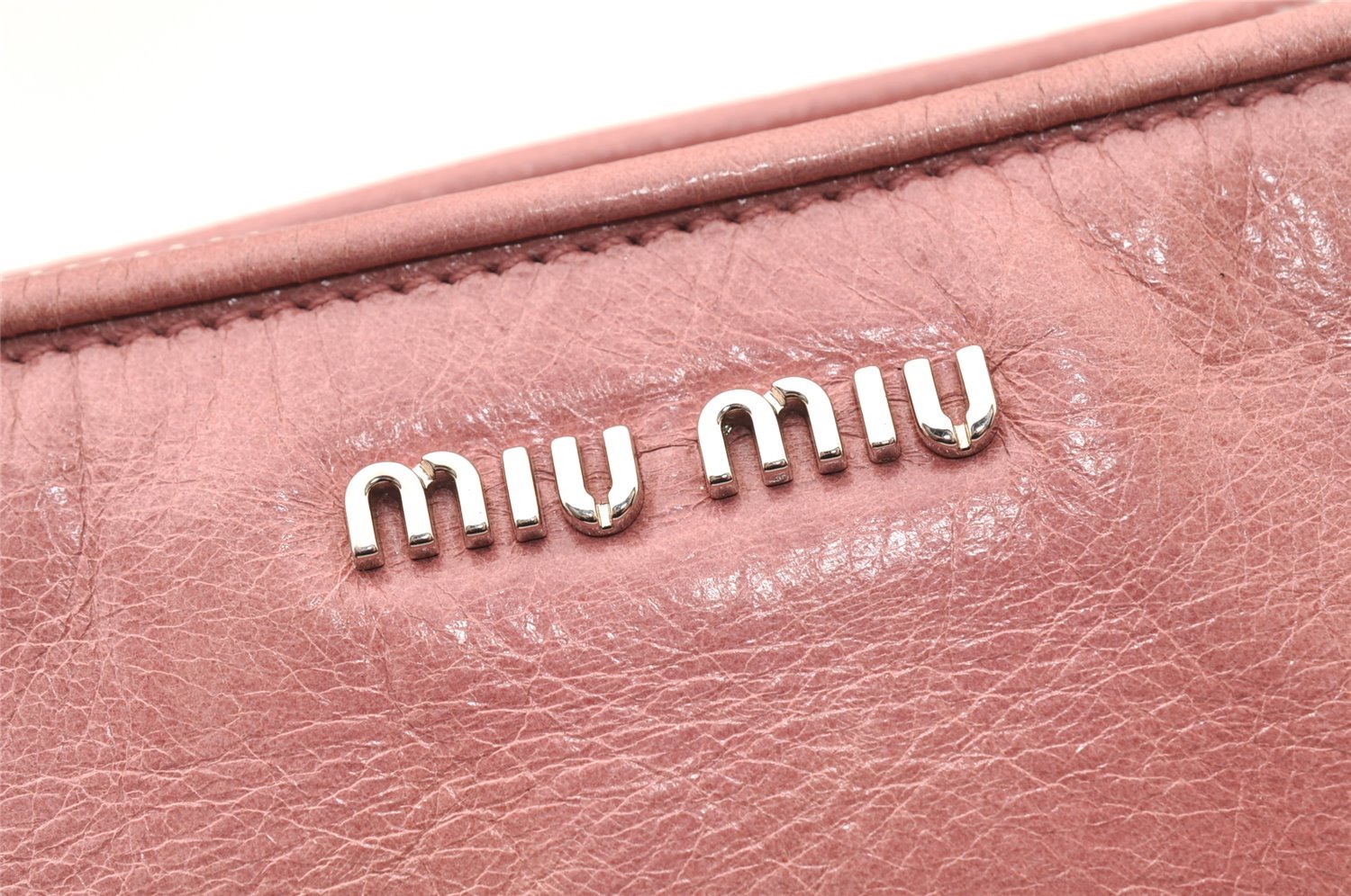 Authentic MIU MIU Vitello Lux Leather Shoulder Cross Body Bag RR1892 Pink 8034I