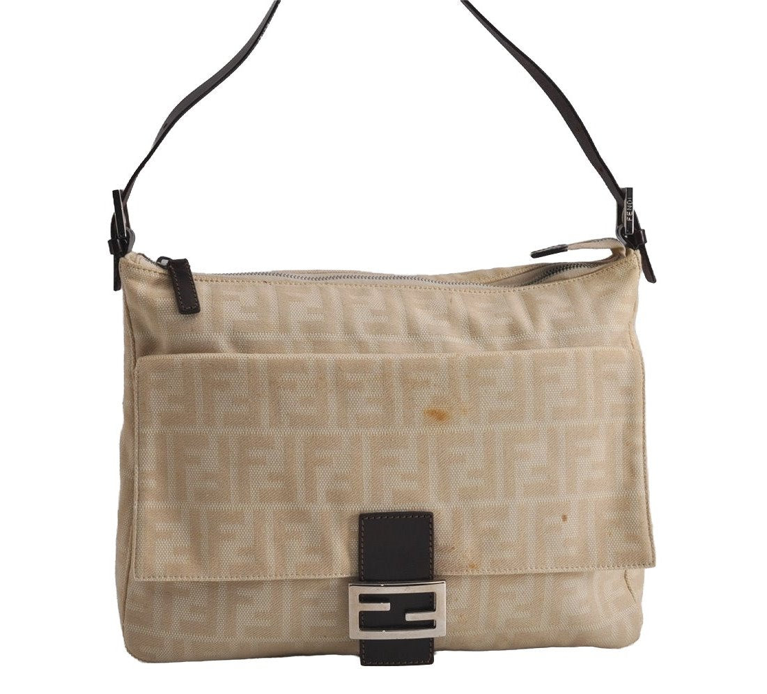 Authentic FENDI Zucca Vintage Shoulder Hand Bag Canvas Leather Beige 8034J