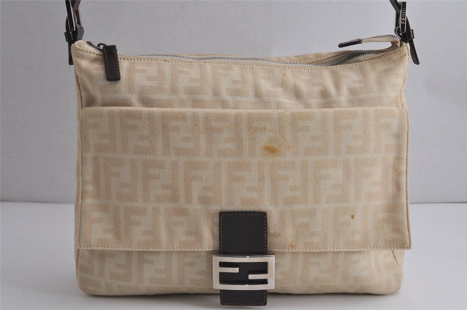 Authentic FENDI Zucca Vintage Shoulder Hand Bag Canvas Leather Beige 8034J