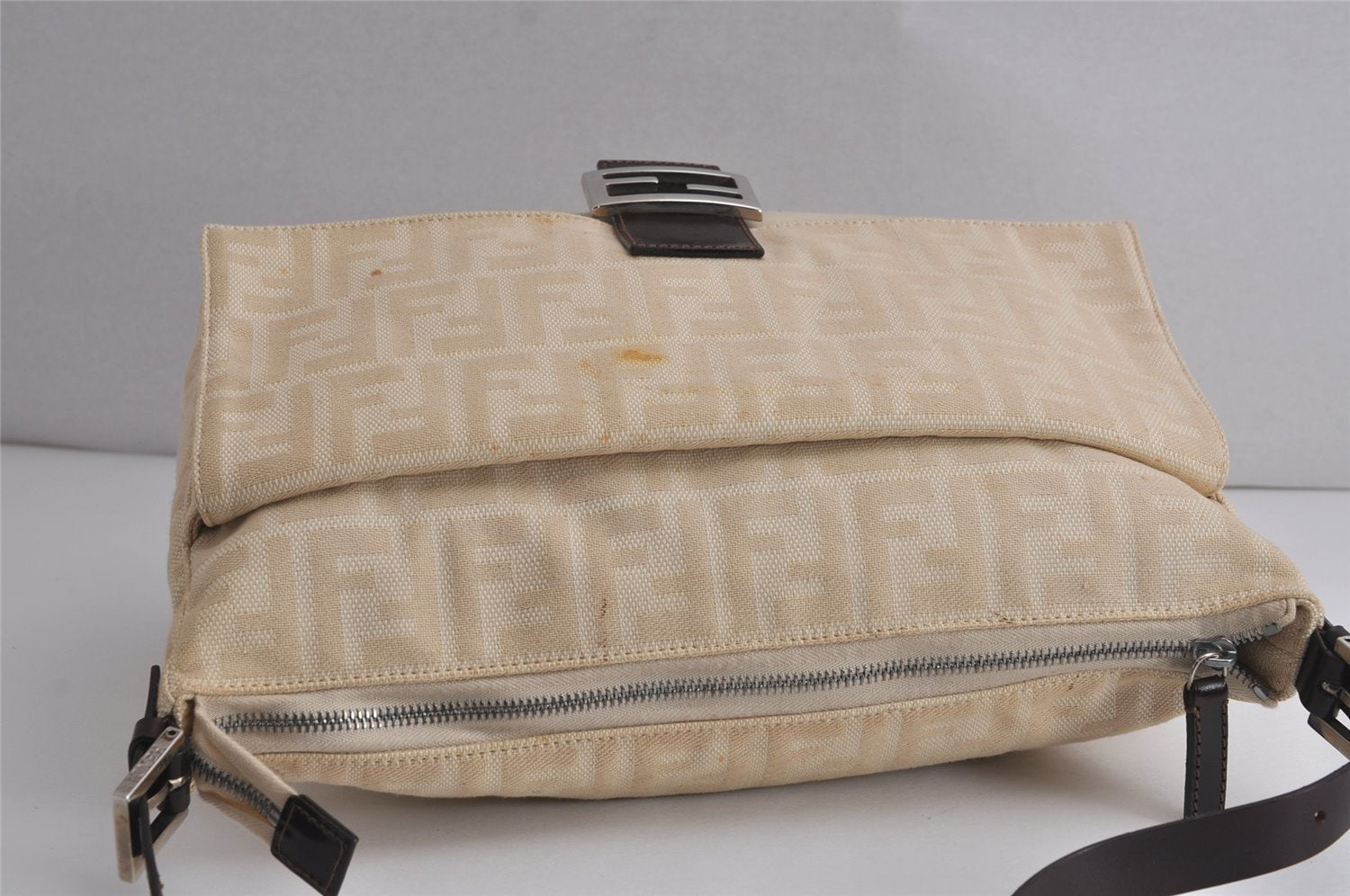 Authentic FENDI Zucca Vintage Shoulder Hand Bag Canvas Leather Beige 8034J