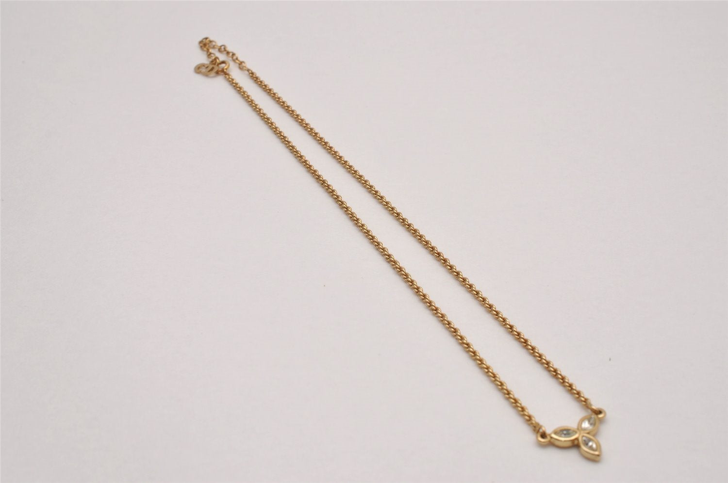 Authentic Christian Dior Gold Tone Rhinestone Chain Pendant Necklace CD 8035I