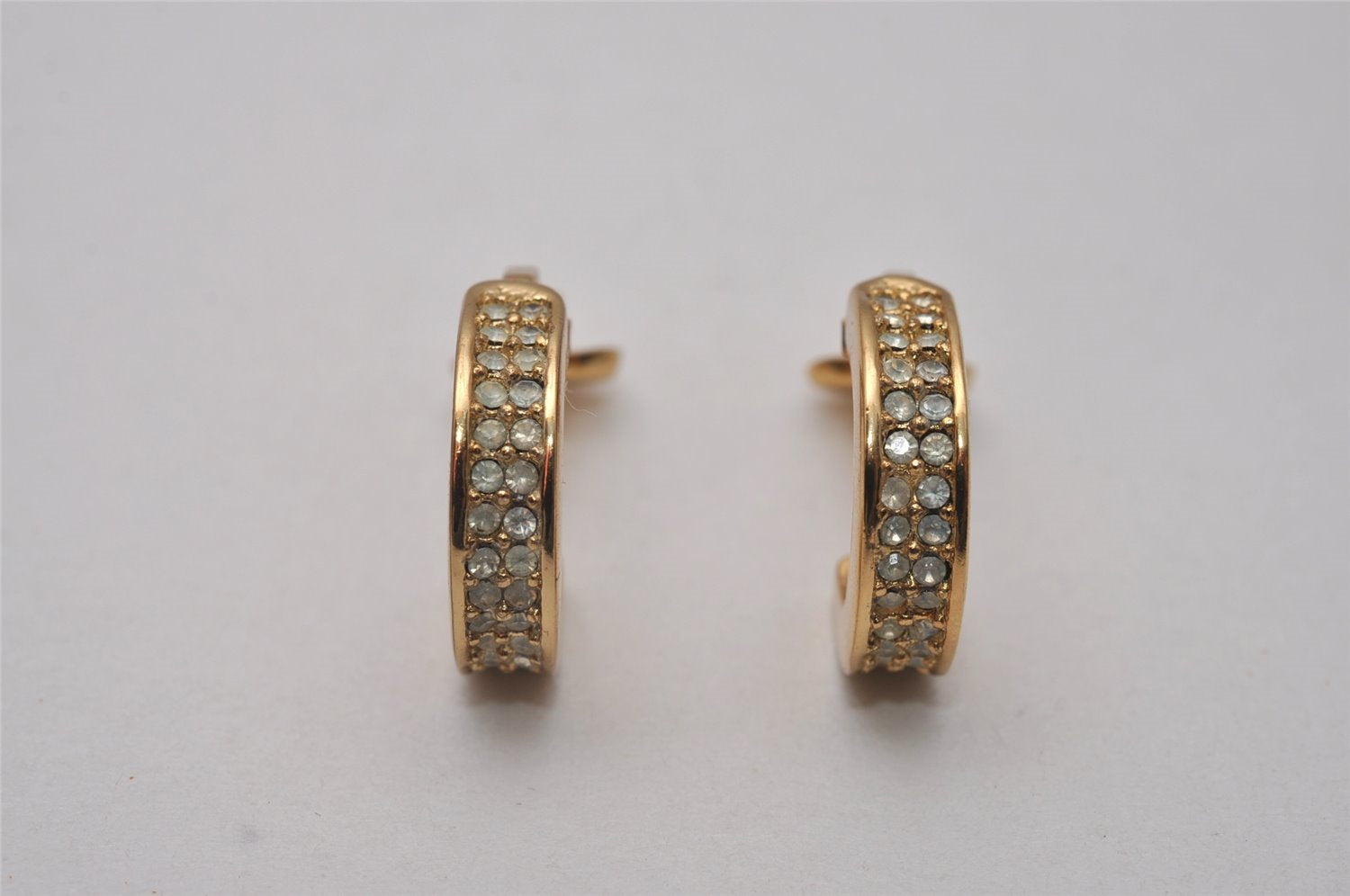 Authentic Christian Dior Rhinestone Clip-On Earrings Gold Plated CD 8037I