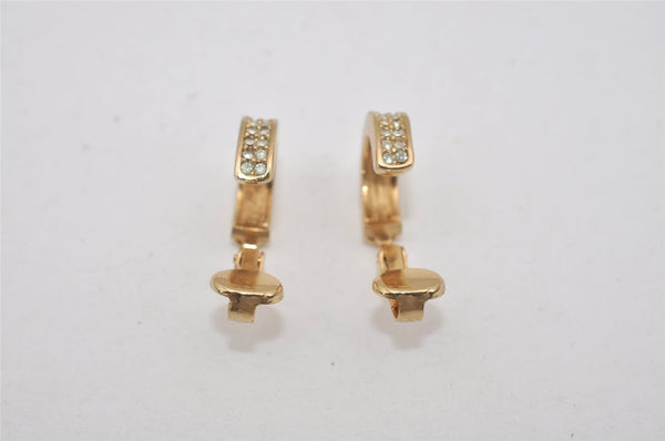 Authentic Christian Dior Rhinestone Clip-On Earrings Gold Plated CD 8037I