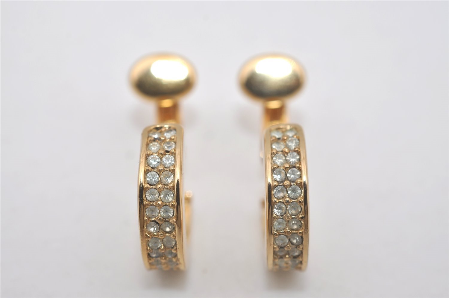 Authentic Christian Dior Rhinestone Clip-On Earrings Gold Plated CD 8037I