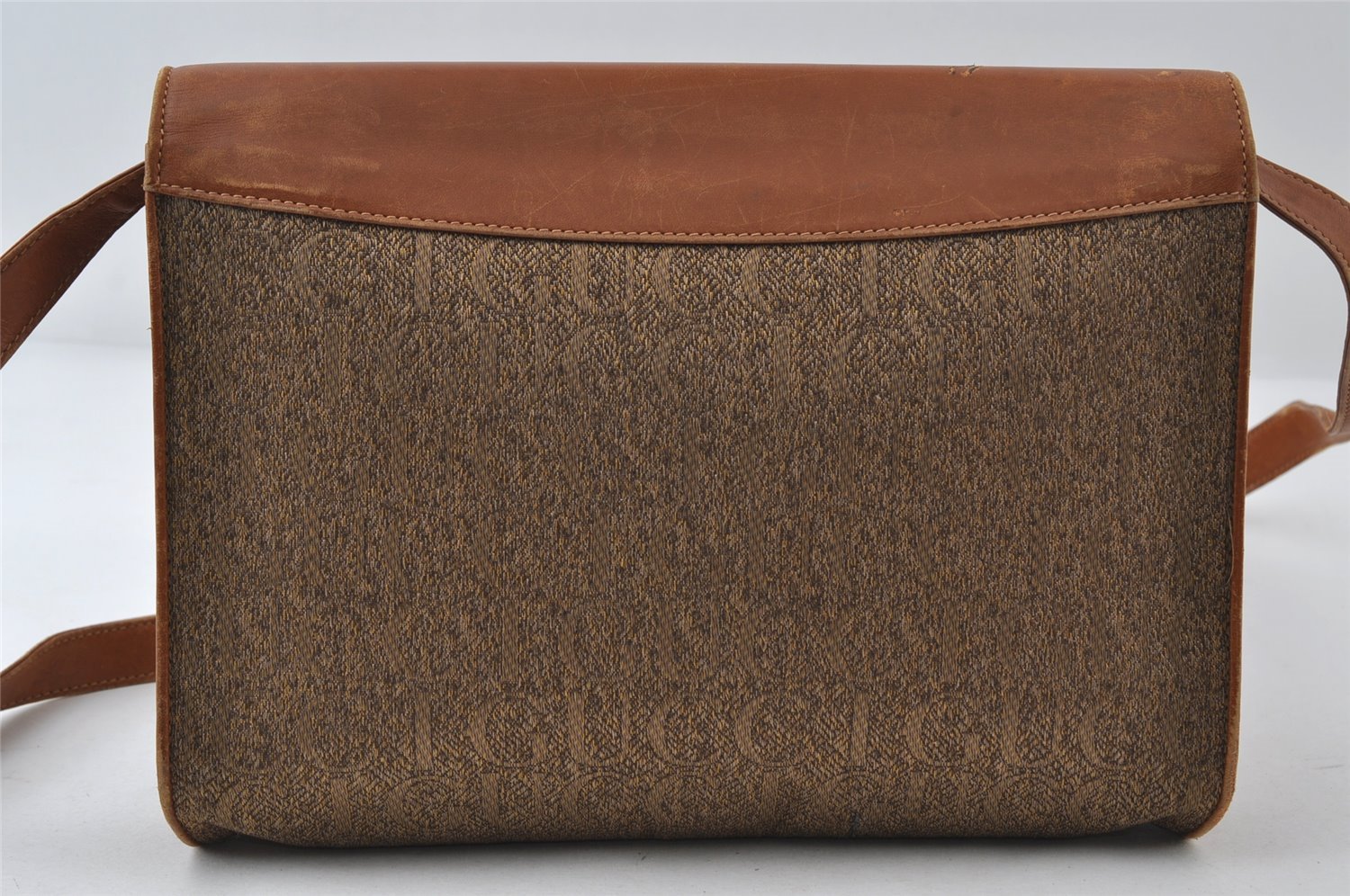 Authentic GUCCI Horsebit 2Way Clutch Shoulder Bag Canvas Leather Beige 8040I