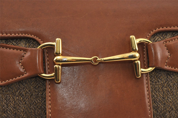 Authentic GUCCI Horsebit 2Way Clutch Shoulder Bag Canvas Leather Beige 8040I