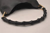 Authentic GUCCI Vintage Bamboo Shoulder Hand Bag Purse Leather Black 8040J