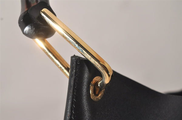 Authentic GUCCI Vintage Bamboo Shoulder Hand Bag Purse Leather Black 8040J