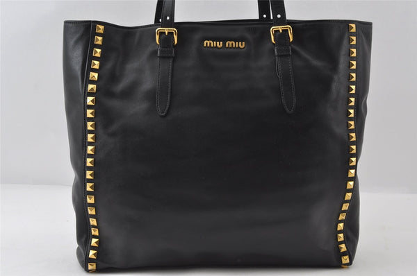 Authentic MIU MIU Vintage Leather 2Way Shoulder Tote Bag Black 8041I