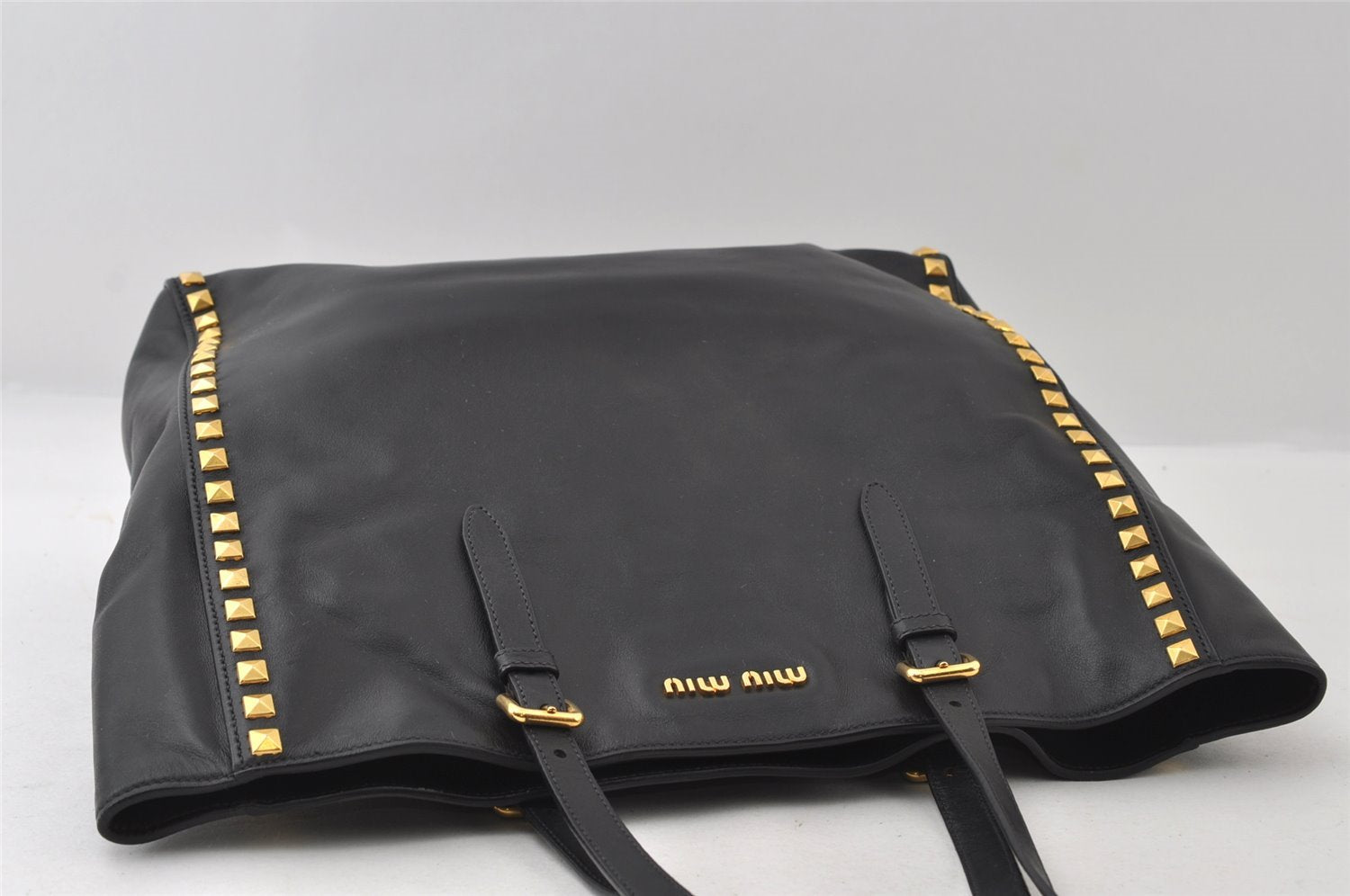 Authentic MIU MIU Vintage Leather 2Way Shoulder Tote Bag Black 8041I