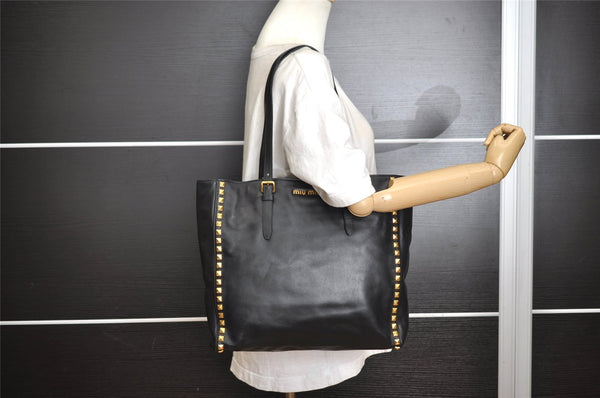 Authentic MIU MIU Vintage Leather 2Way Shoulder Tote Bag Black 8041I