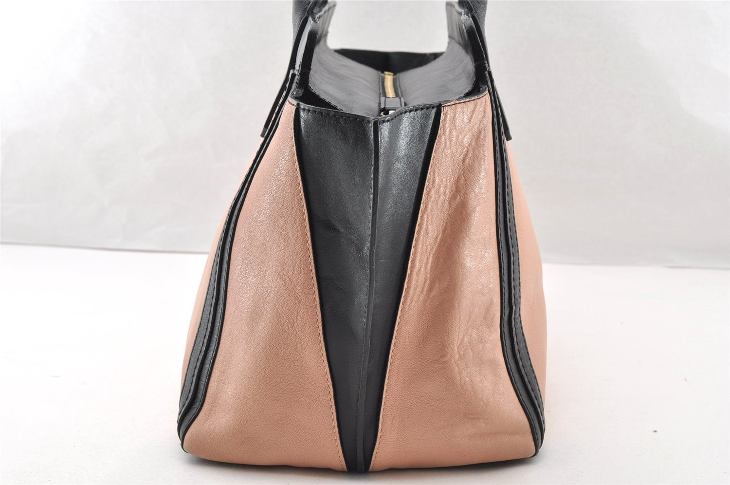 Authentic Chloe Alison Vintage Hand Tote Bag Leather Pink Black 8042I