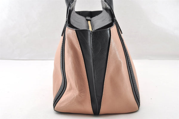 Authentic Chloe Alison Vintage Hand Tote Bag Leather Pink Black 8042I