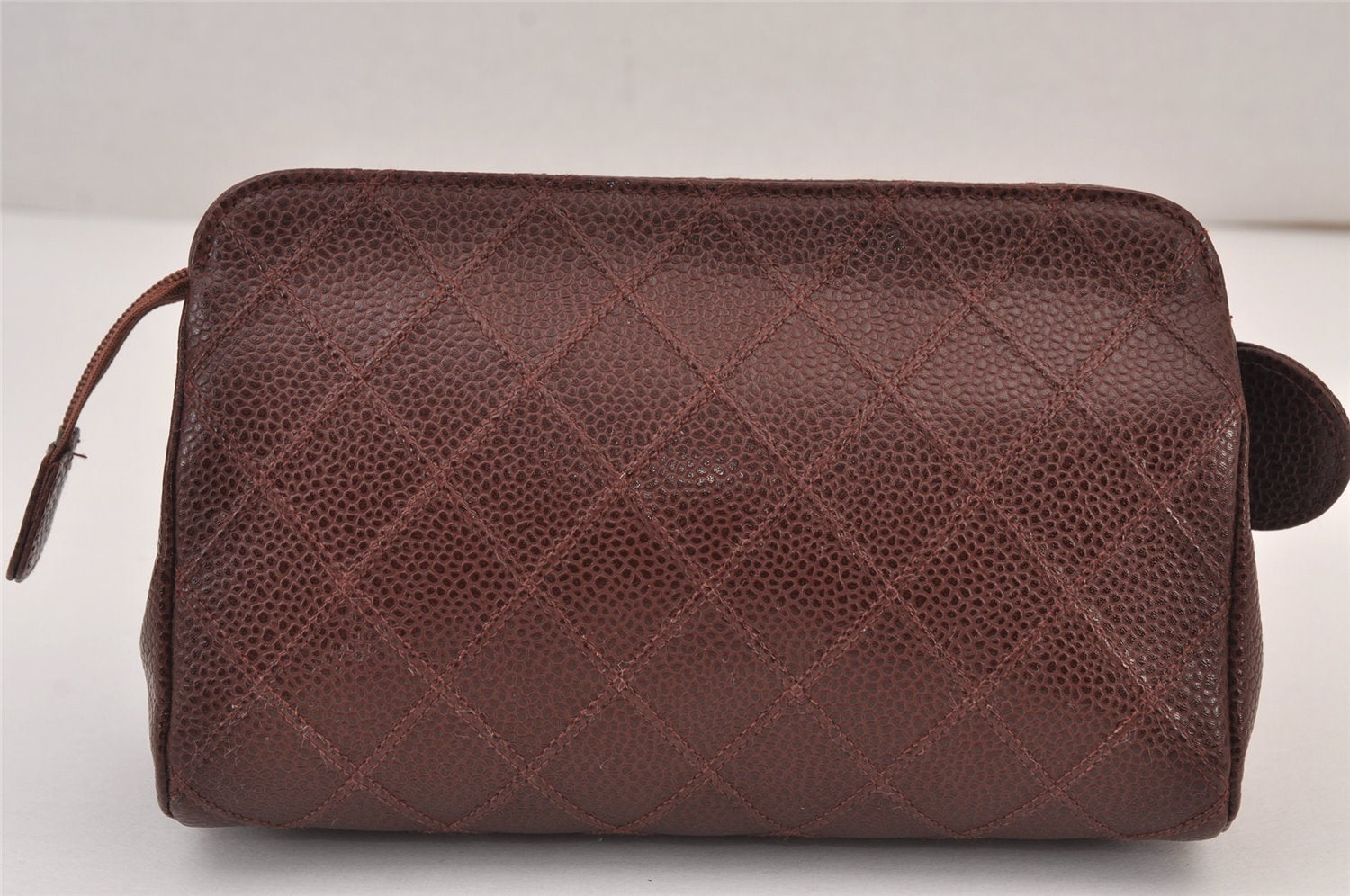 Authentic CHANEL Caviar Skin CoCo Mark Cosmetic Pouch Purse Bordeaux Junk 8042J