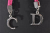 Authentic Christian Dior Choker Necklace Leather Pink Silver CD 8043I