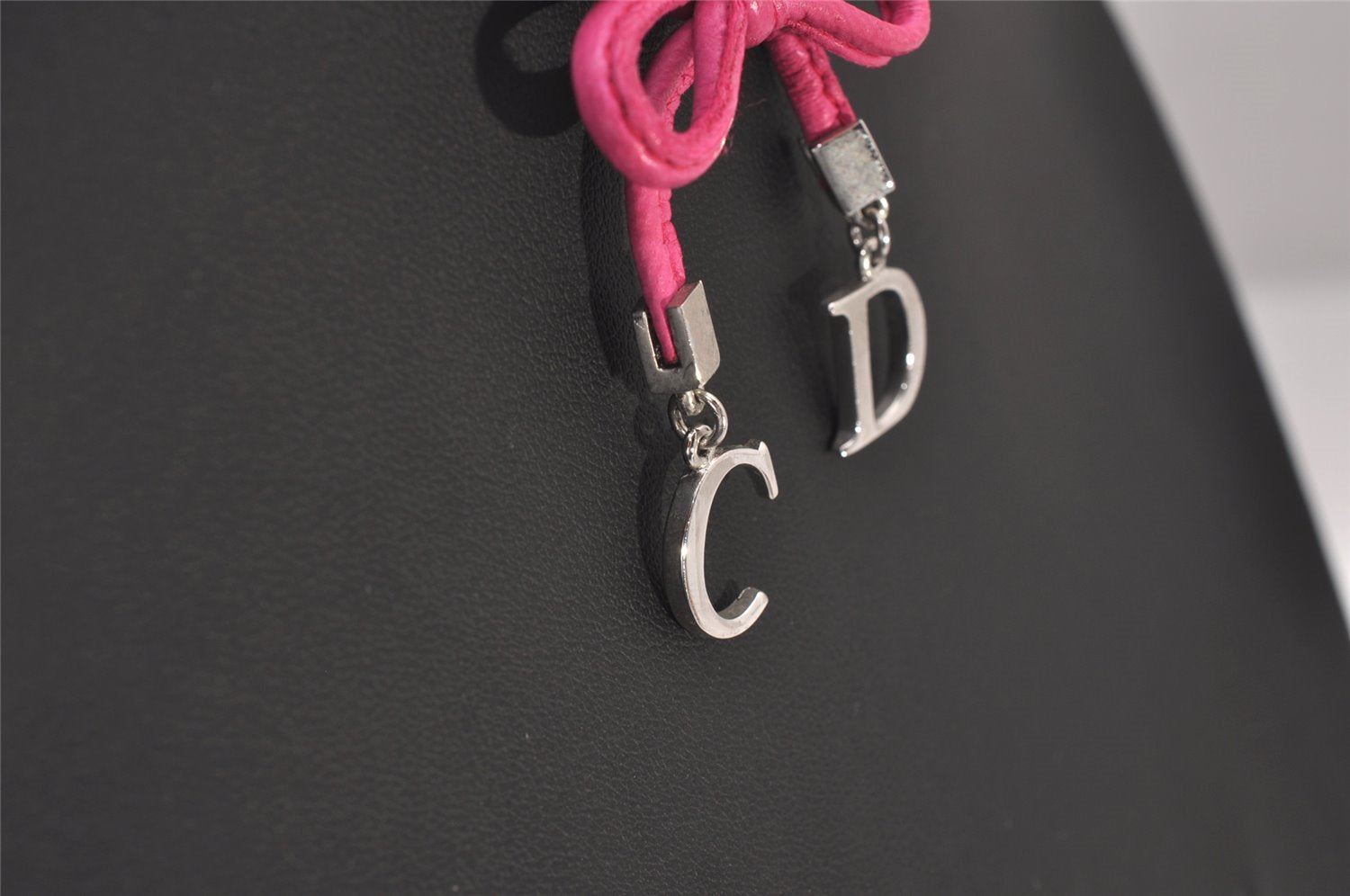 Authentic Christian Dior Choker Necklace Leather Pink Silver CD 8043I