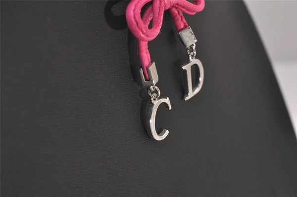 Authentic Christian Dior Choker Necklace Leather Pink Silver CD 8043I