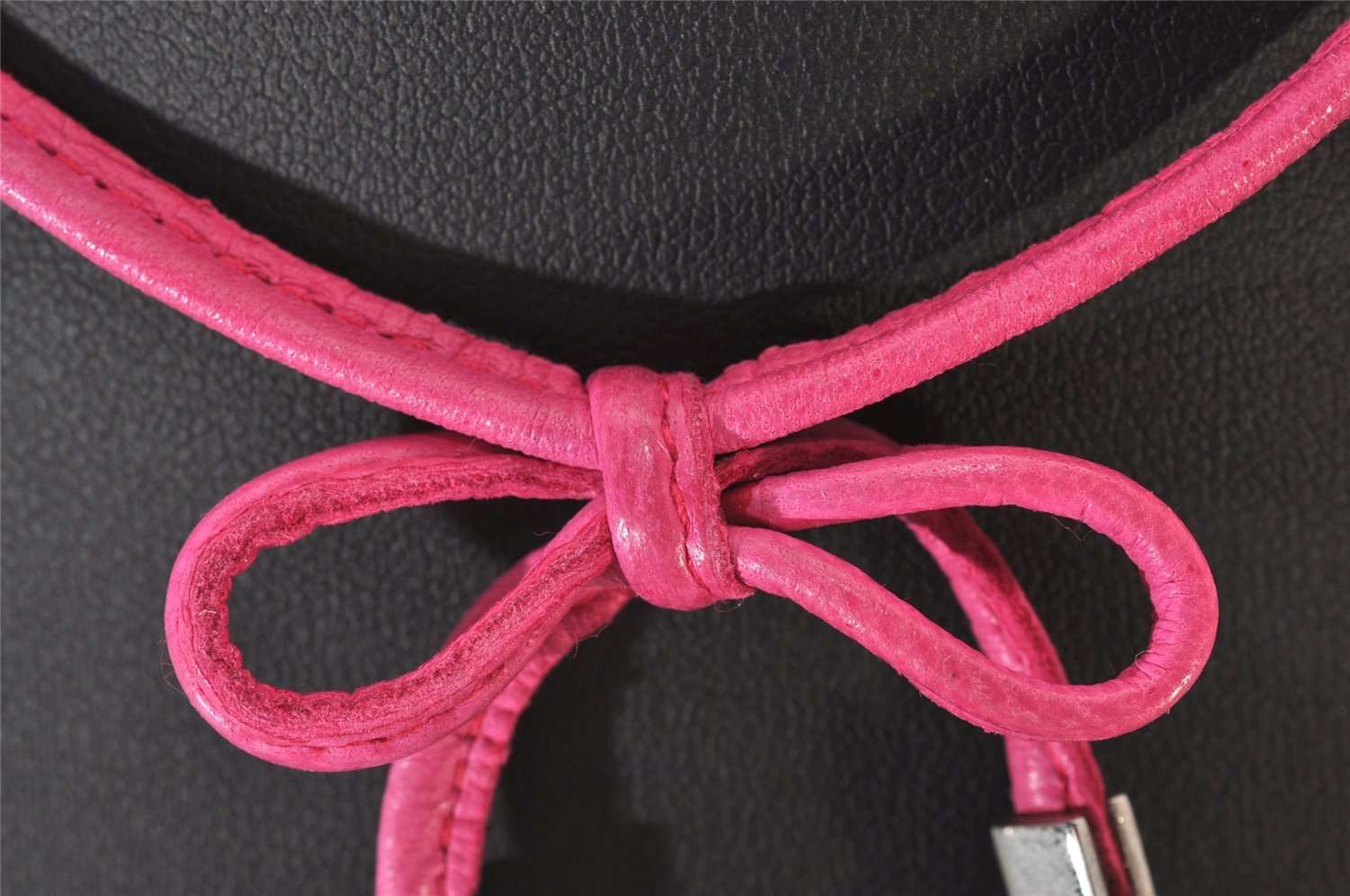 Authentic Christian Dior Choker Necklace Leather Pink Silver CD 8043I