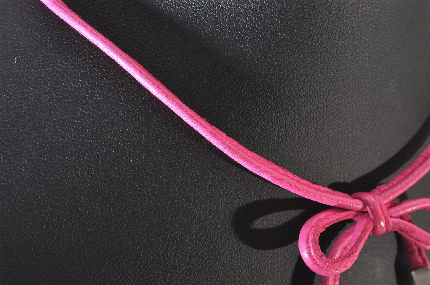 Authentic Christian Dior Choker Necklace Leather Pink Silver CD 8043I