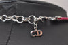 Authentic Christian Dior Choker Necklace Leather Pink Silver CD 8043I