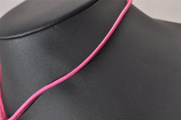 Authentic Christian Dior Choker Necklace Leather Pink Silver CD 8043I