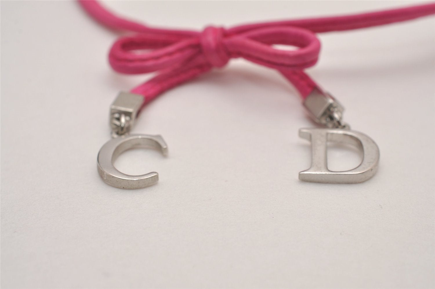 Authentic Christian Dior Choker Necklace Leather Pink Silver CD 8043I