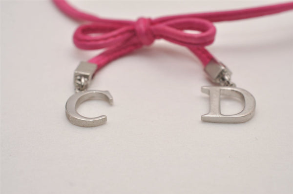 Authentic Christian Dior Choker Necklace Leather Pink Silver CD 8043I