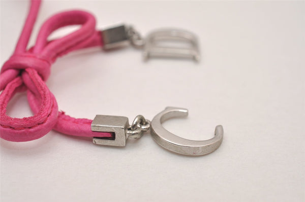 Authentic Christian Dior Choker Necklace Leather Pink Silver CD 8043I