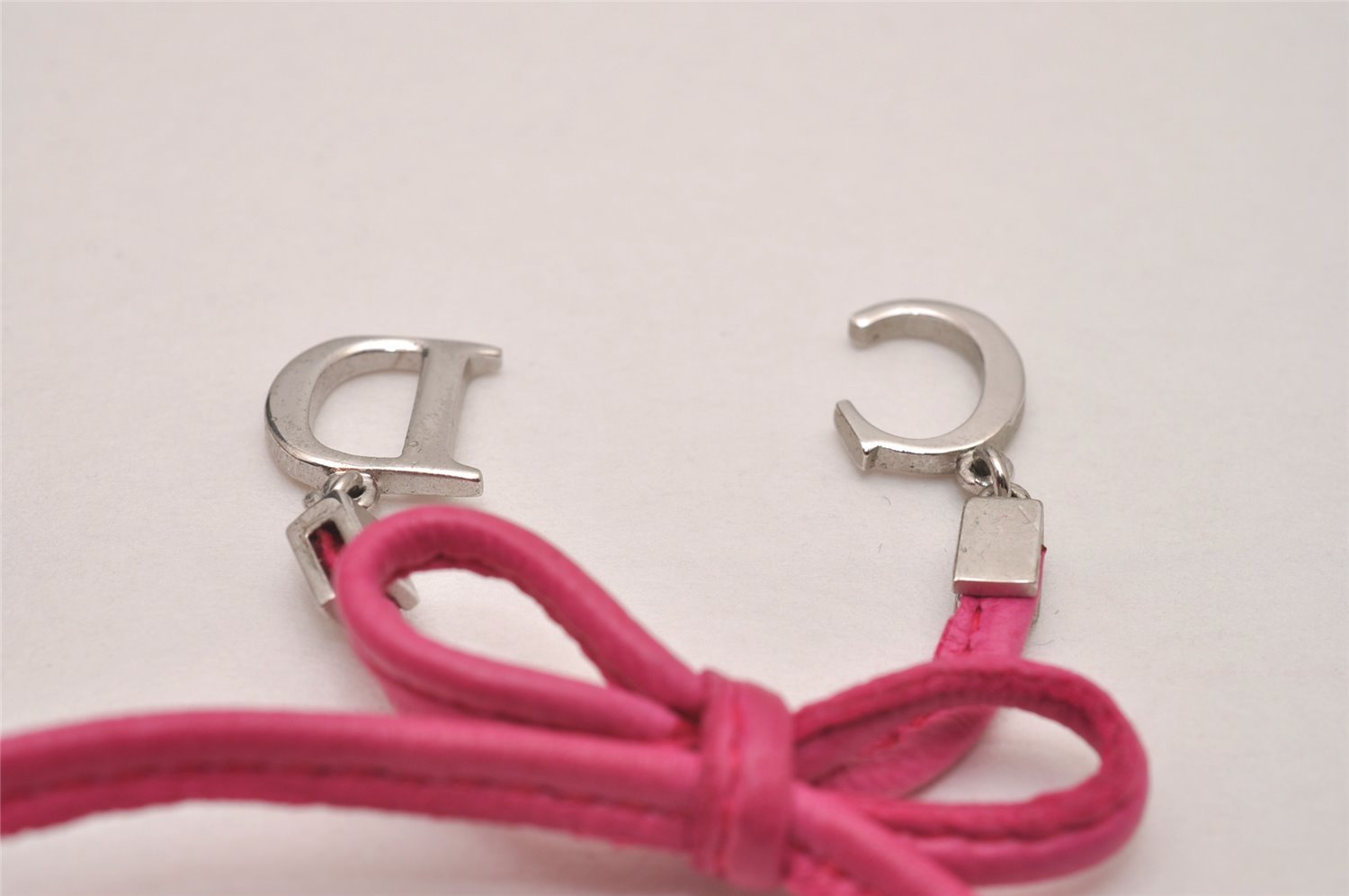 Authentic Christian Dior Choker Necklace Leather Pink Silver CD 8043I