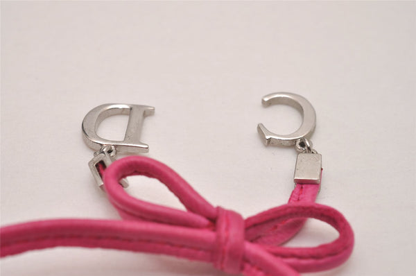 Authentic Christian Dior Choker Necklace Leather Pink Silver CD 8043I