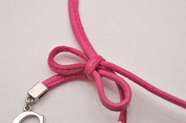 Authentic Christian Dior Choker Necklace Leather Pink Silver CD 8043I