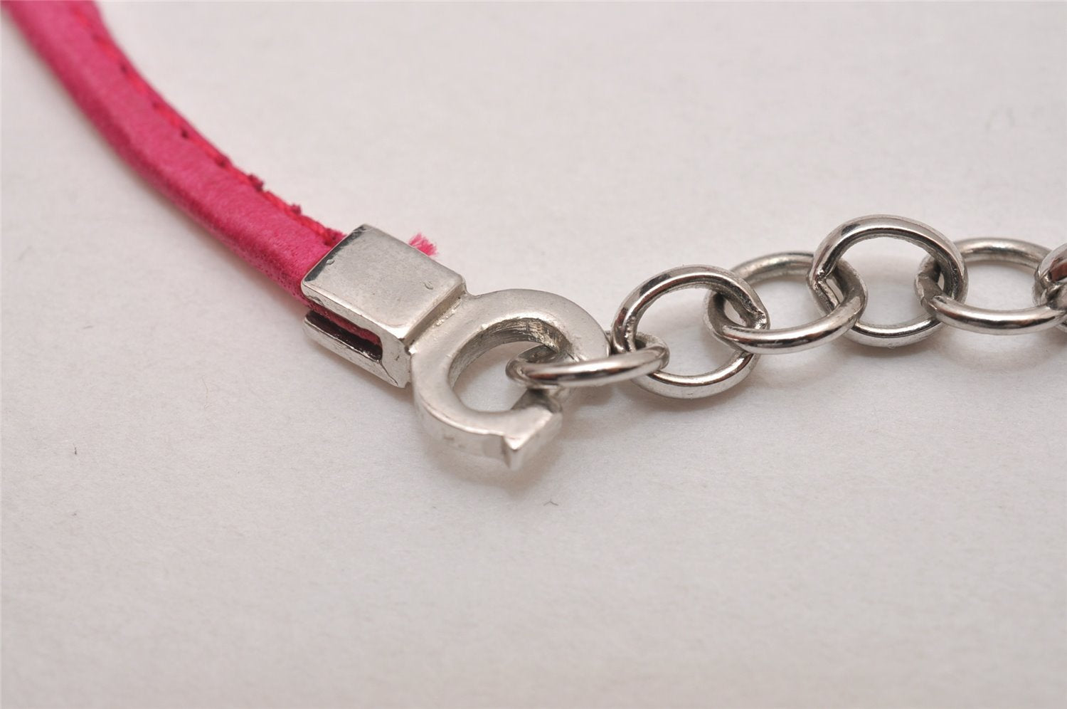 Authentic Christian Dior Choker Necklace Leather Pink Silver CD 8043I