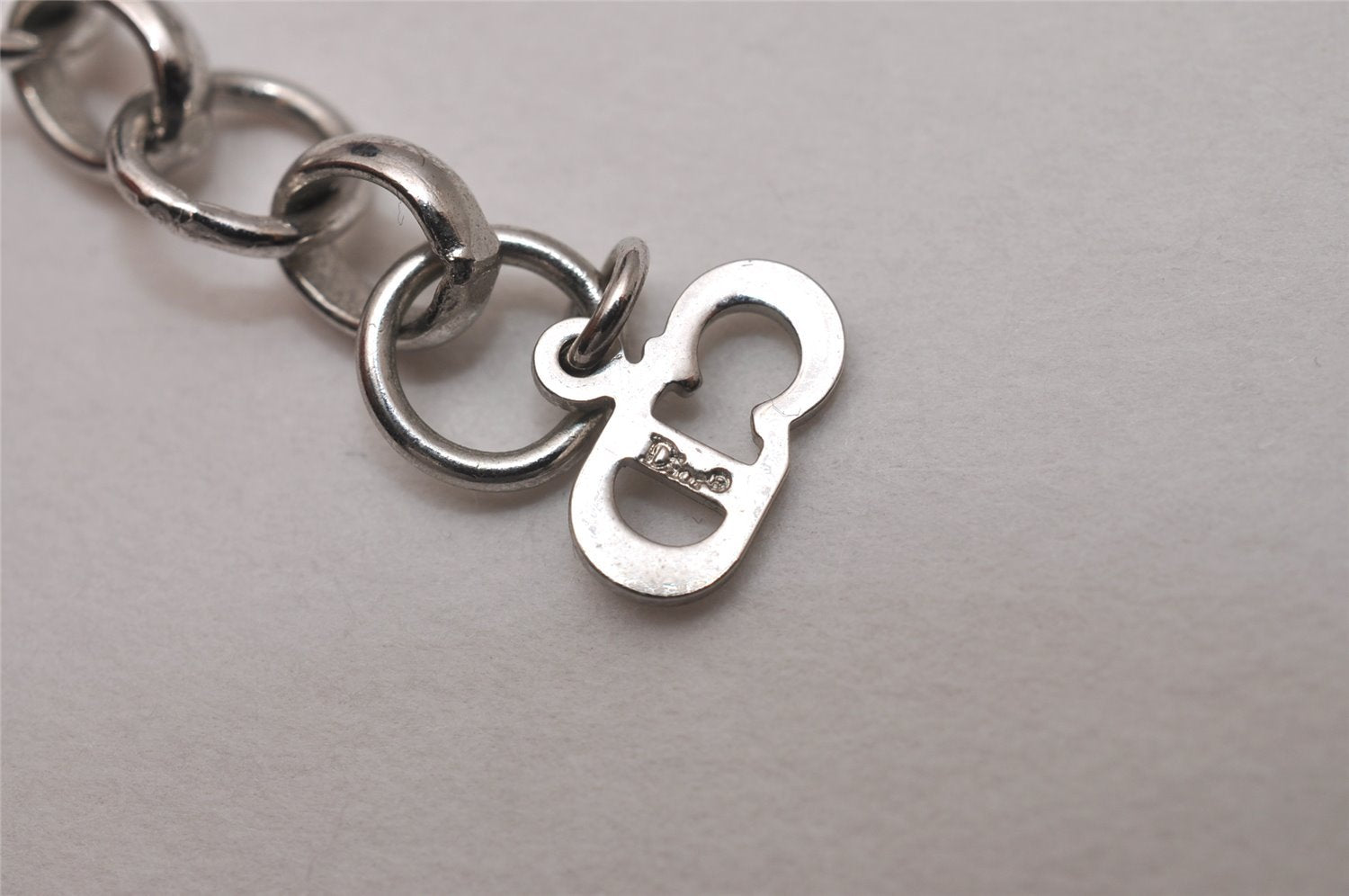 Authentic Christian Dior Choker Necklace Leather Pink Silver CD 8043I