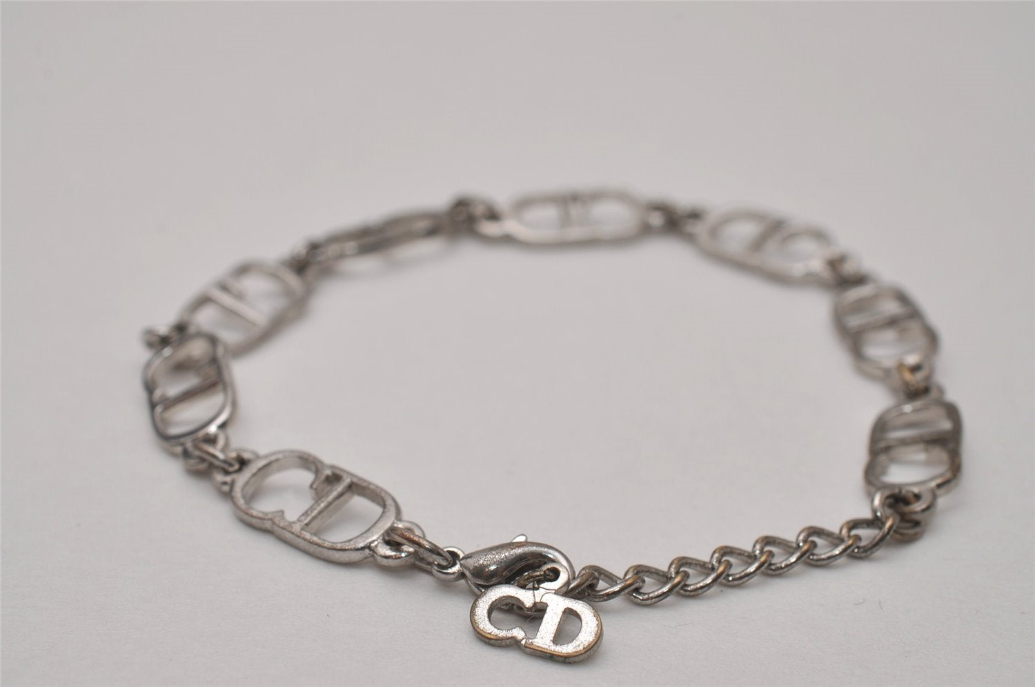 Authentic Christian Dior Vintage Chain Bracelet Silver Tone CD 8044I