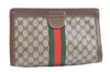 Authentic GUCCI Sherry Line Clutch Hand Bag Purse GG PVC Leather Brown 8044J