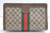 Authentic GUCCI Sherry Line Clutch Hand Bag Purse GG PVC Leather Brown 8044J