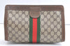 Authentic GUCCI Sherry Line Clutch Hand Bag Purse GG PVC Leather Brown 8044J