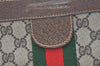 Authentic GUCCI Sherry Line Clutch Hand Bag Purse GG PVC Leather Brown 8044J