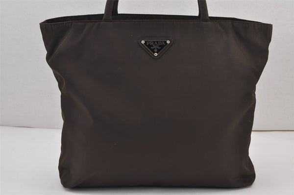 Authentic PRADA Vintage Nylon Tessuto Tote Hand Bag Brown 8045J